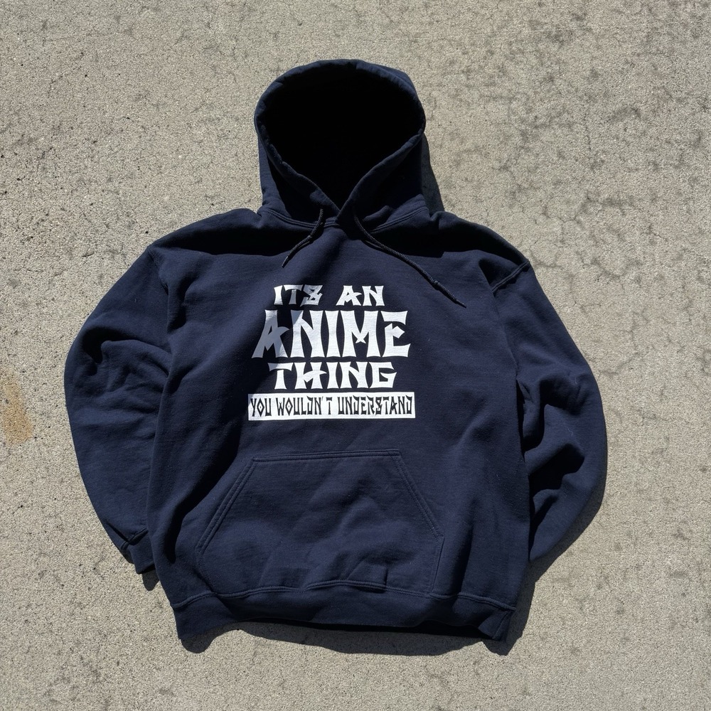 Anime Graphic Hoodie‎ Navy "It's An Anime Thing" Pullover Streetwear Size L